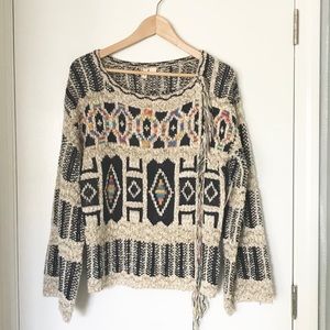 Moth Boho Fringe Tribal Sweater Mutli Colored